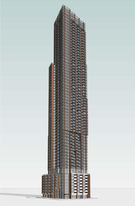 Rendering of building from page 37 of the file '2021-07-23 - Planning Rationale and Design Brief - D07-12-21-0067'