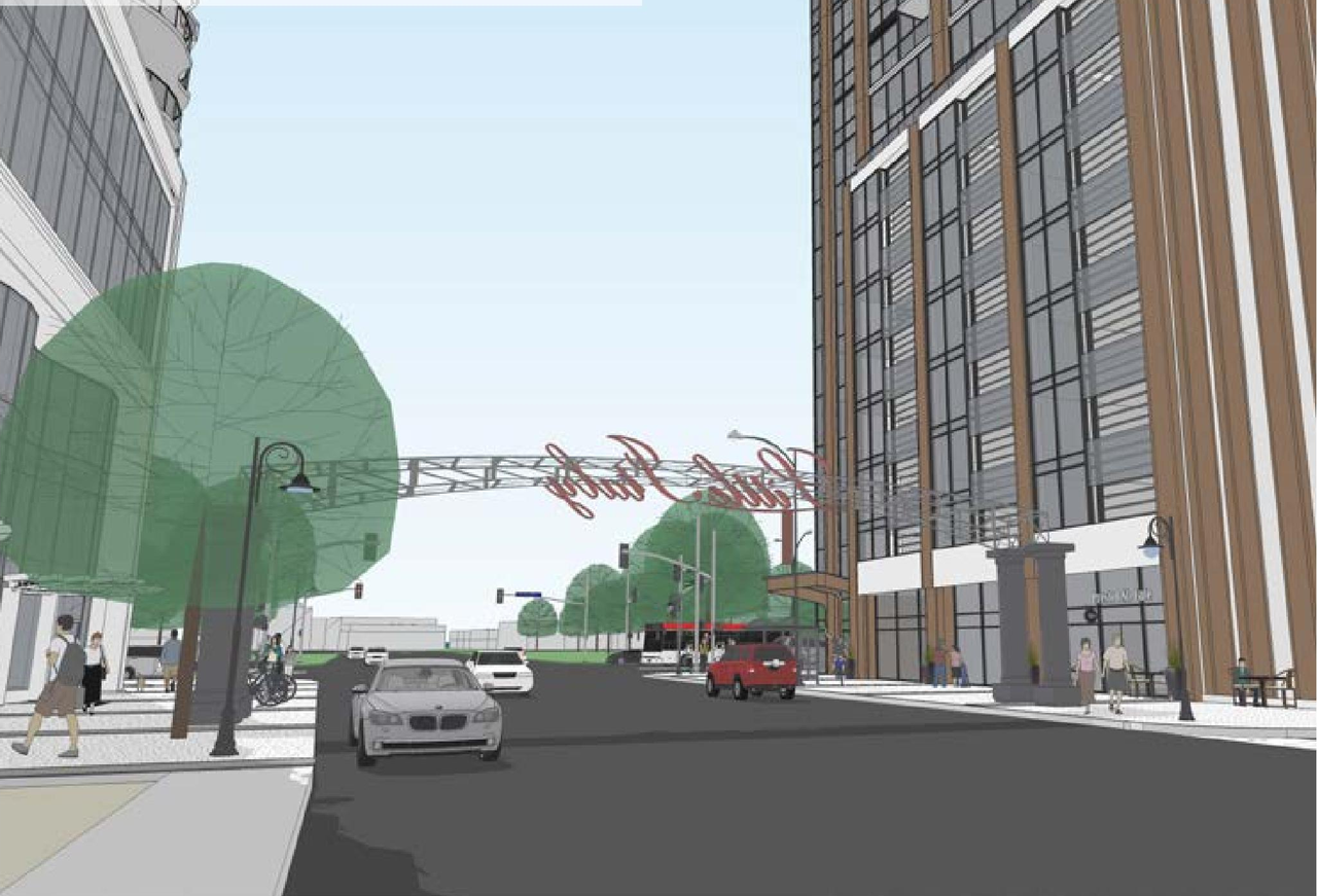 Rendering of building from page 53 of the file '2021-07-23 - Planning Rationale and Design Brief - D07-12-21-0067'