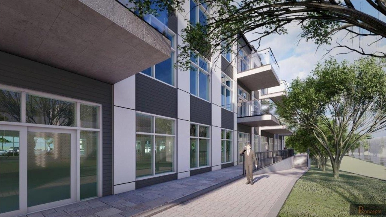 Rendering of building from page 14 of the file '2021-06-07 - Design Brief - D07-12-21-0081'