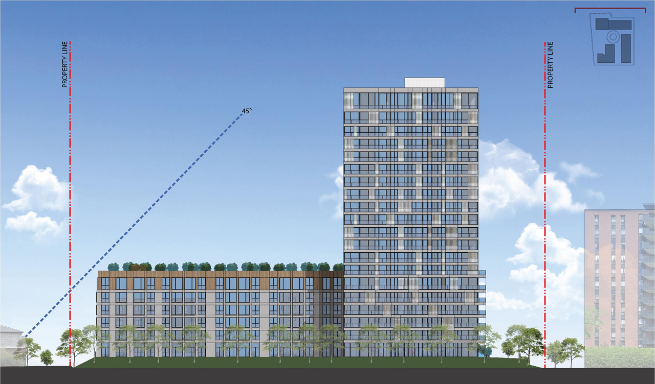 Rendering of building from page 50 of the file '2022-08-05 - Design Brief - D07-12-21-0089'