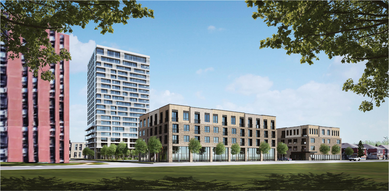 Rendering of building from page 61 of the file '2022-08-05 - Design Brief - D07-12-21-0089'