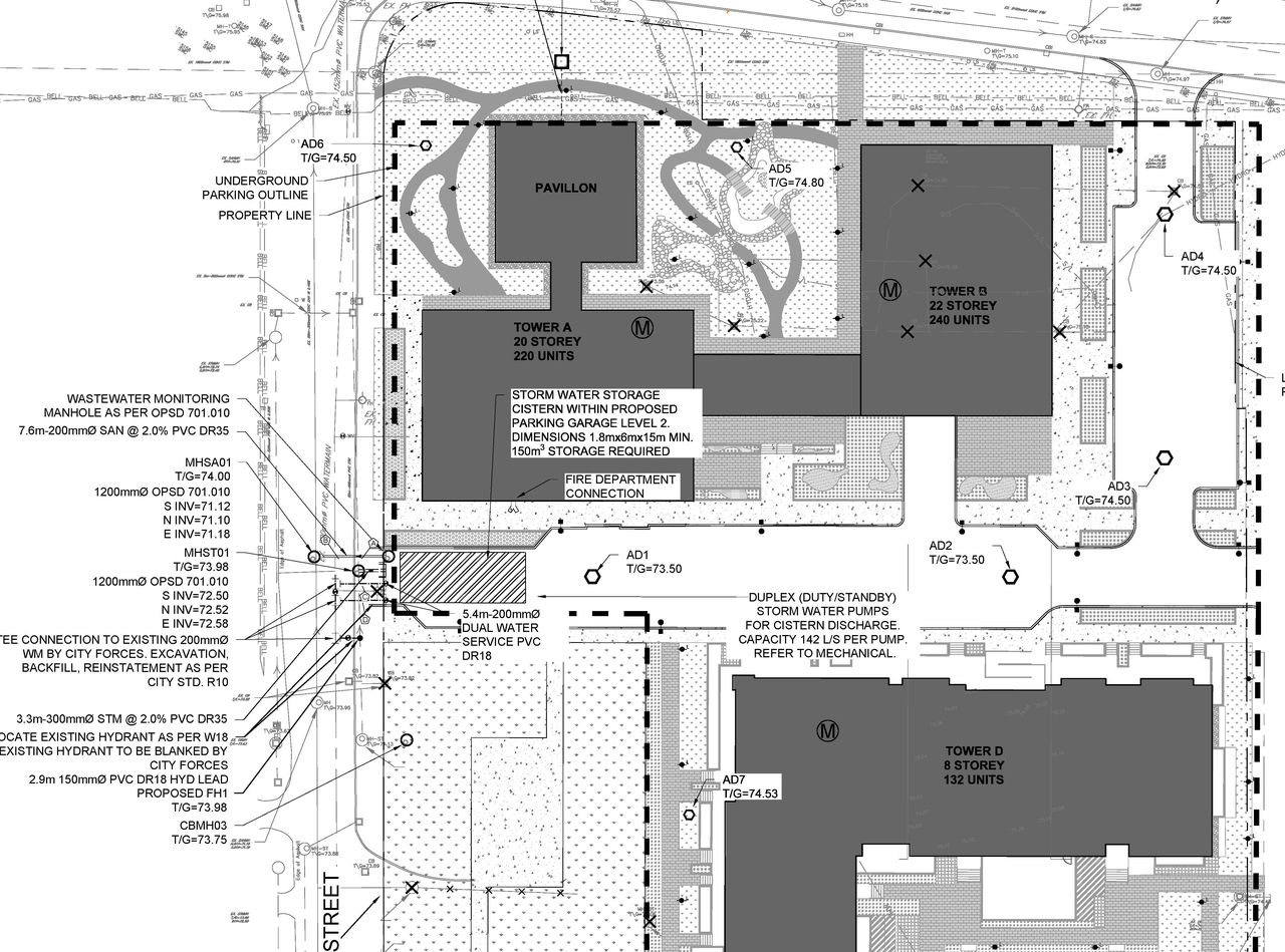 Construction site plan for project from page 20 of the file '2021-12-20 - REVISION 3 Site Servicing Design Brief - D07-12-21-0092'