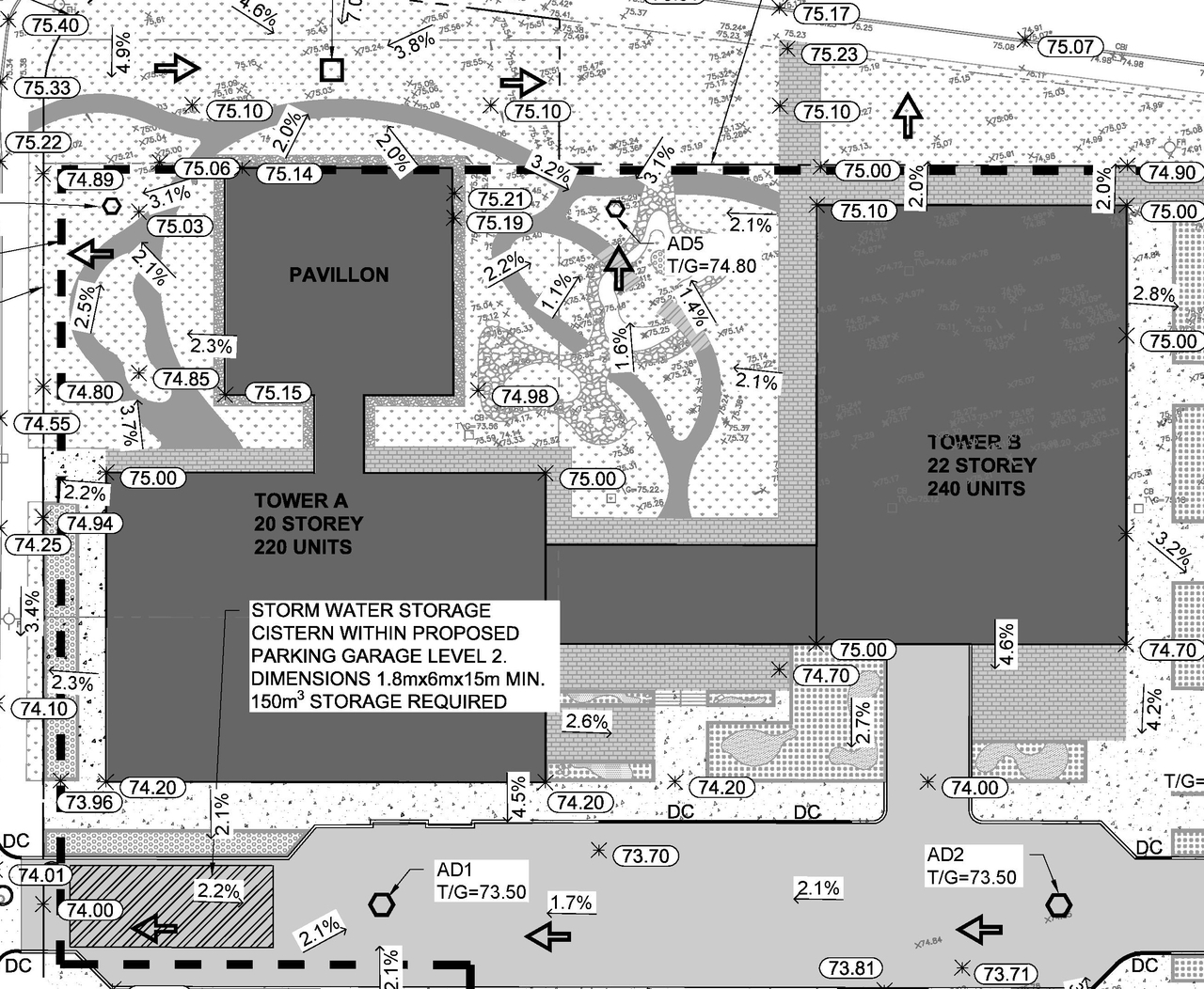 Construction site plan for project from page 21 of the file '2021-12-20 - REVISION 3 Site Servicing Design Brief - D07-12-21-0092'