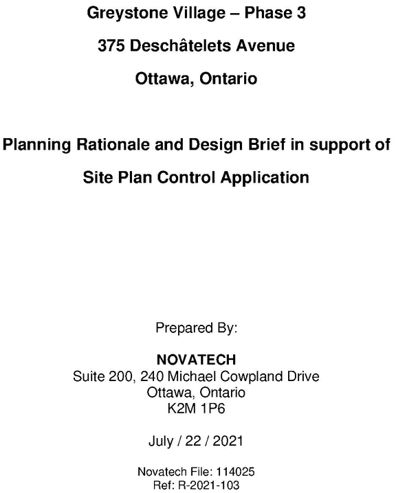 Construction site plan for project from page 2 of the file '2021-07-26 - Planning Rationale and Design Brief - D07-12-21-0111'