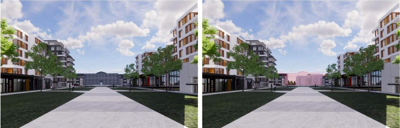 Rendering of building from page 31 of the file '2021-07-26 - Planning Rationale and Design Brief - D07-12-21-0111'