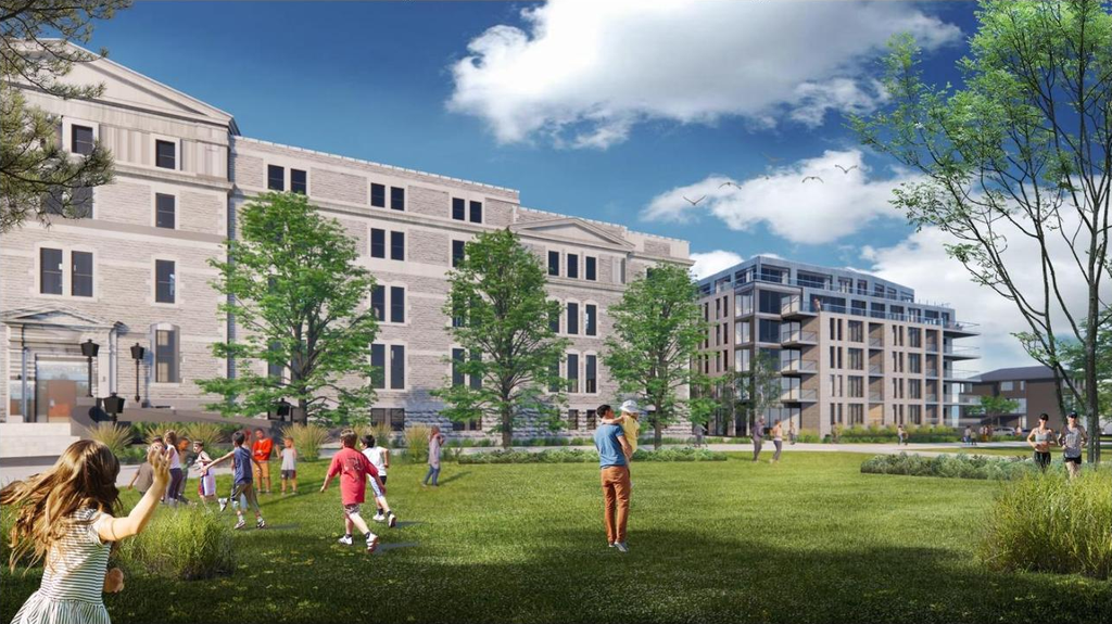 Rendering of building from page 33 of the file '2021-07-26 - Planning Rationale and Design Brief - D07-12-21-0111'