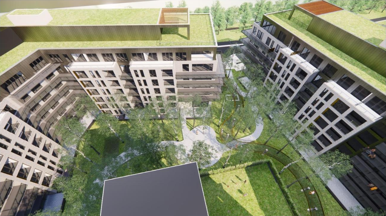 Rendering of building from page 37 of the file '2021-07-26 - Planning Rationale and Design Brief - D07-12-21-0111'