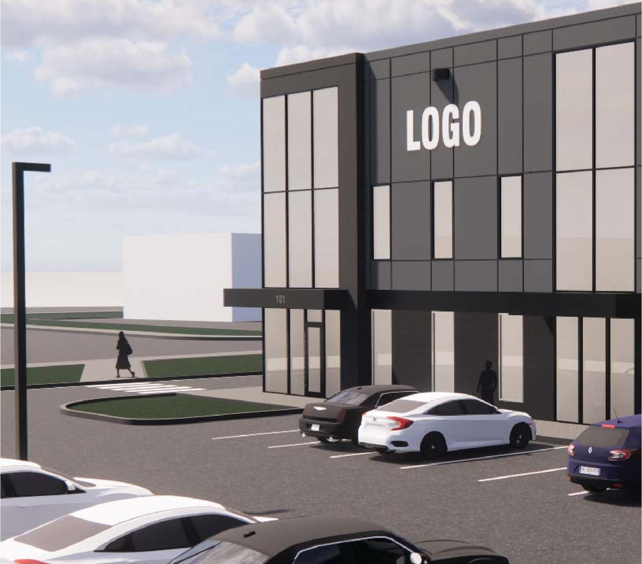 Rendering of building from page 1 of the file '2021-07-29 - Design Brief - D07-12-21-0114'