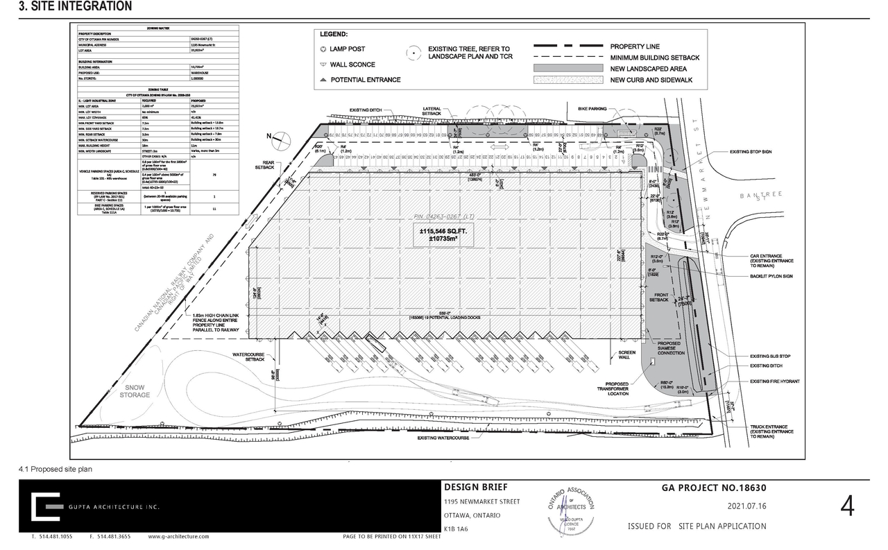 Construction site plan for project from page 4 of the file '2021-07-29 - Design Brief - D07-12-21-0114'