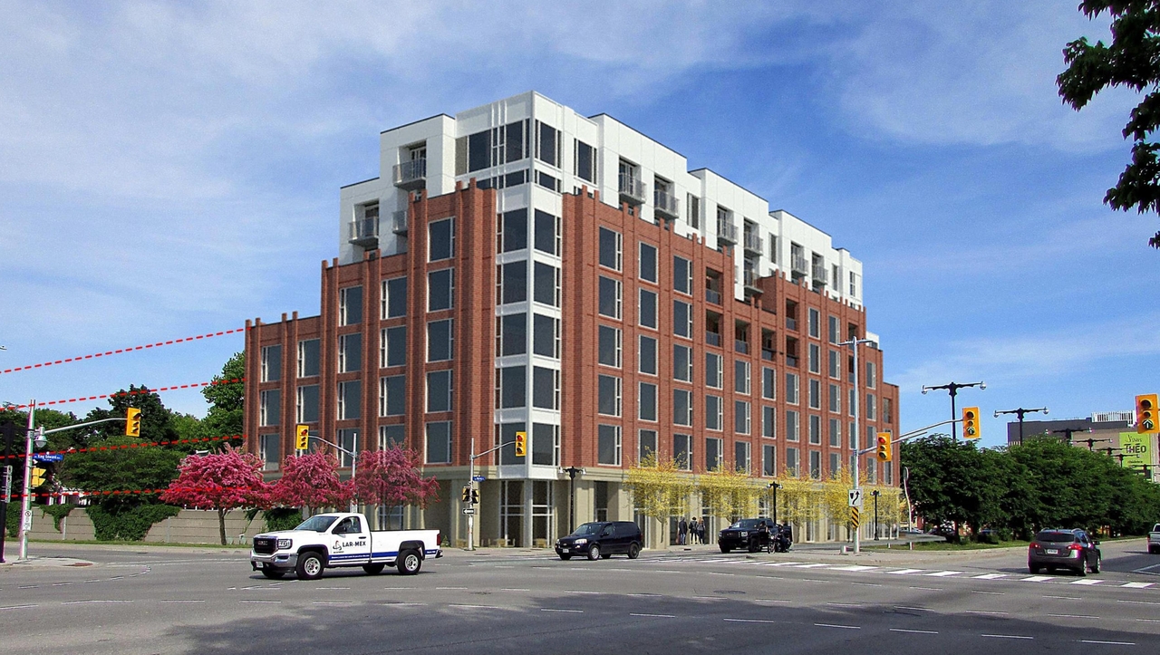 Rendering of building from page 27 of the file '2021-08-23 - Design Brief - D07-12-21-0128'