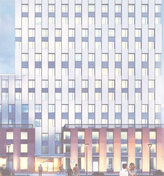Rendering of building from page 44 of the file '2021-11-25 - UDRP Dec 3 2021 Design Brief - D07-12-21-0149'