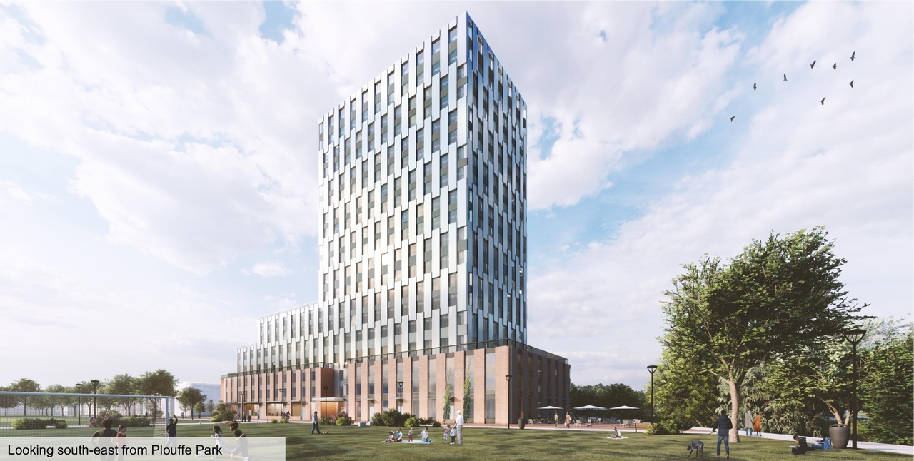 Rendering of building from page 51 of the file '2021-11-25 - UDRP Dec 3 2021 Design Brief - D07-12-21-0149'