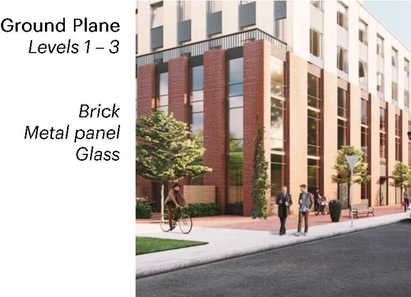 Rendering of building from page 21 of the file '2021-09-24 - Design Brief - D07-12-21-0149'