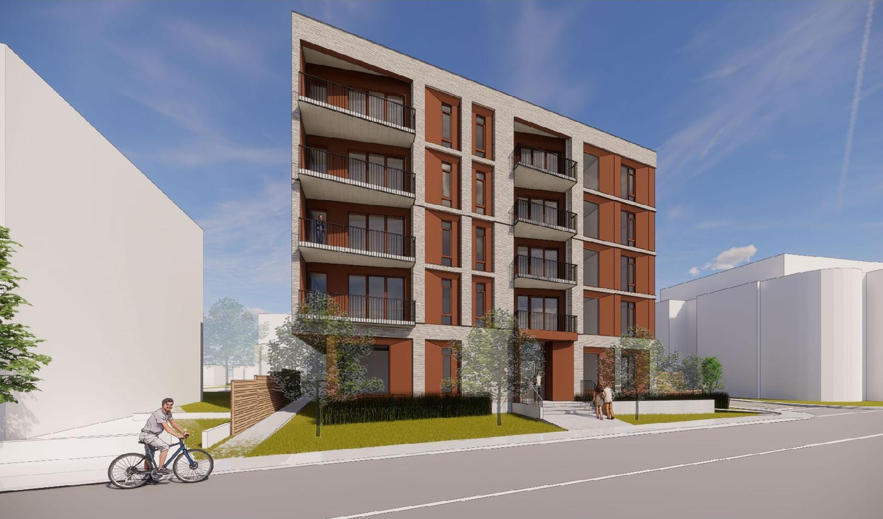 Rendering of building from page 1 of the file '2021-09-24 - Planning Rationale and Design Brief - D07-12-21-0150'