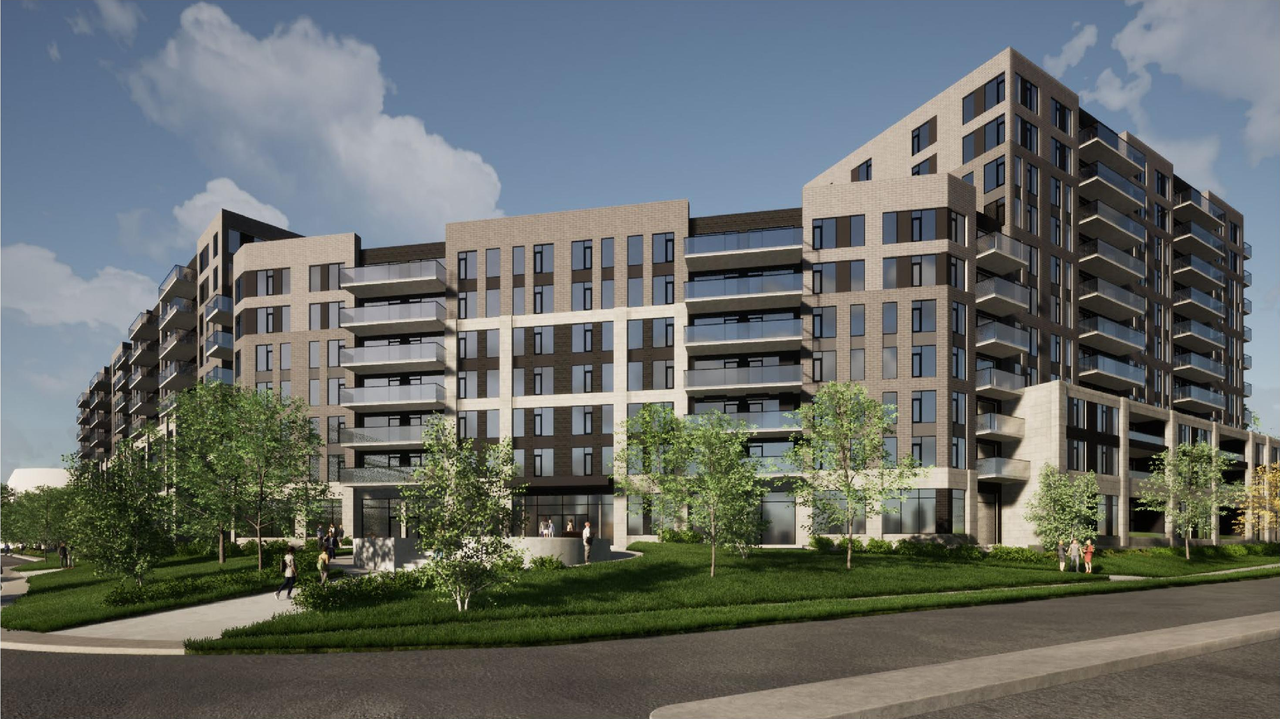 Rendering of building from page 1 of the file '2021-09-28 - View of Main Entrance Rendering - D07-12-21-0153'