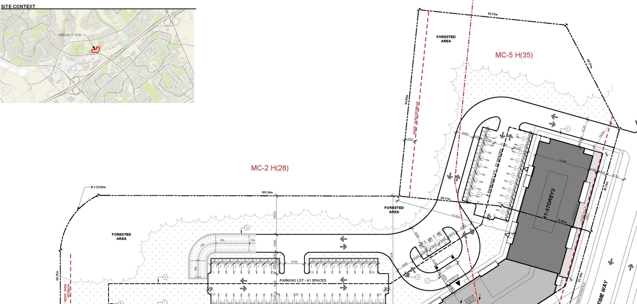 Construction site plan for project from page 29 of the file '2021-09-28 - Design Brief - D07-12-21-0153'