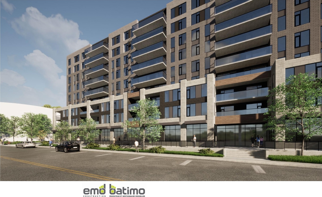 Rendering of building from page 1 of the file '2021-09-28 - View of Building from Kanata Avenue and Pedestrian Area Rendering - D07-12-21-0153'