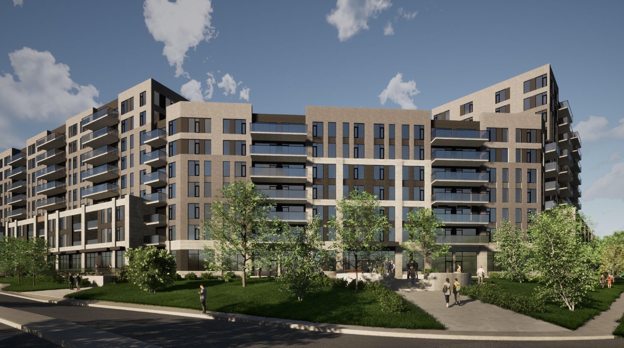 Rendering of building from page 1 of the file '2021-09-28 - View of Main Entrance Central Rendering - D07-12-21-0153'