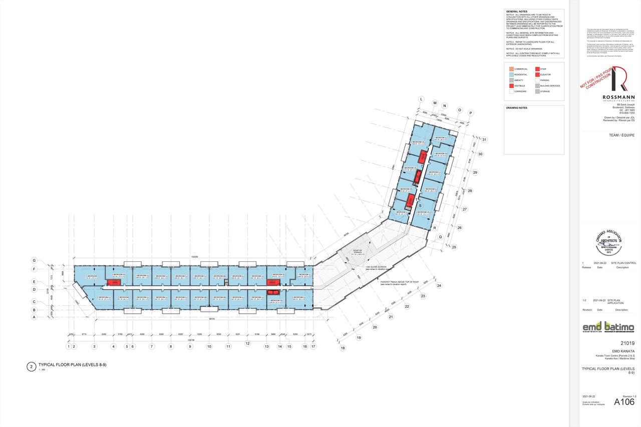 Construction site plan for project from page 1 of the file '2021-09-28 - Floor Plan Levels 8-9 - D07-12-21-0153'