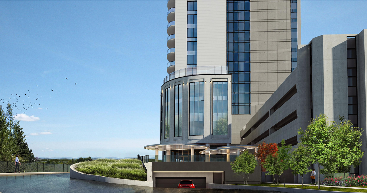 Rendering of building from page 20 of the file '2022-02-03 - Design Brief - D07-12-21-0160'