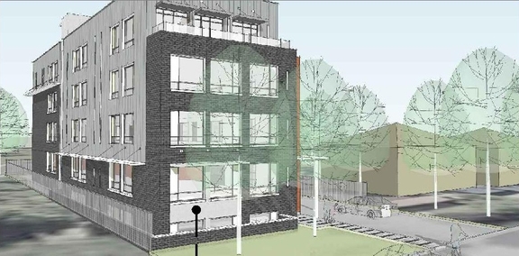 Rendering of building from page 12 of the file '2021-10-19 - Design Brief and Streetscape - D07-12-21-0165'