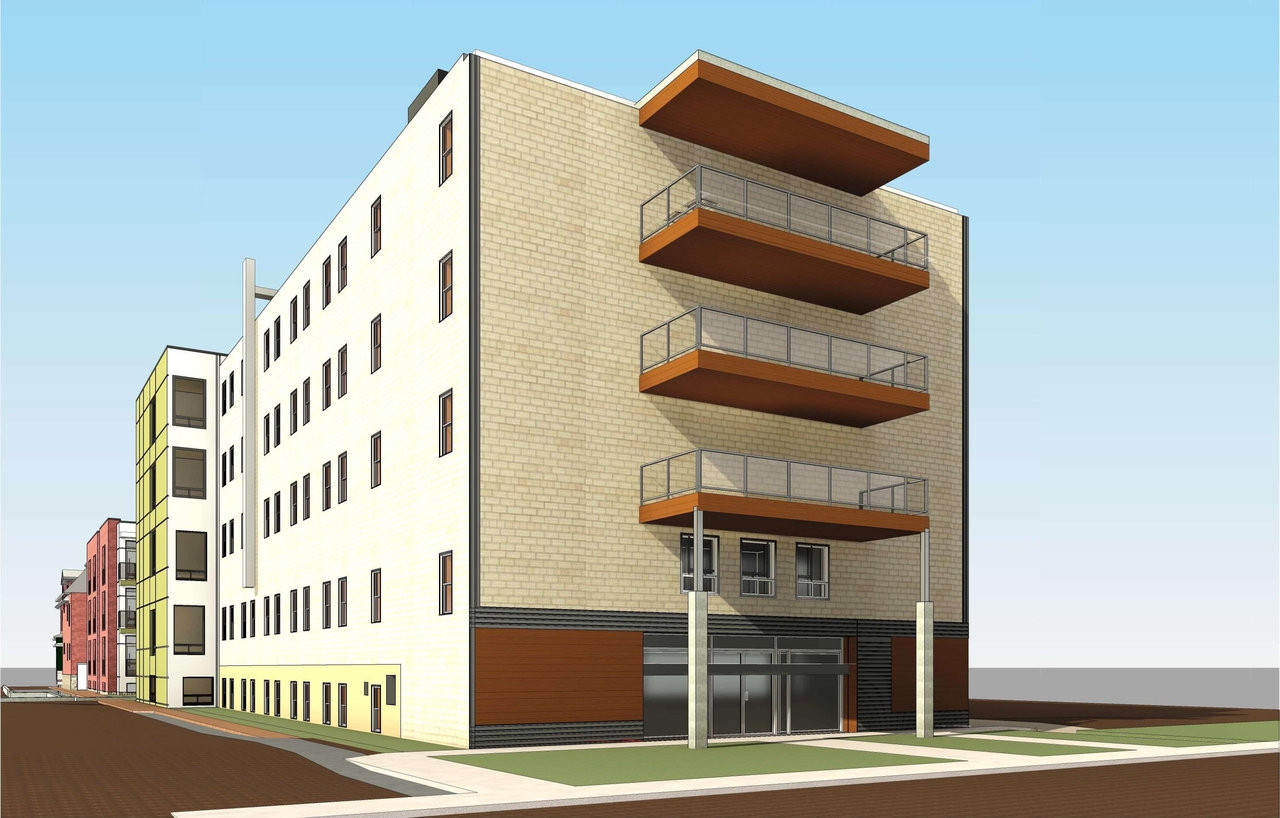 Rendering of building from page 6 of the file '2023-10-12 - Floor Plan Package - D07-12-21-0171'