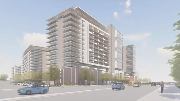 Rendering of building from page 83 of the file '2026-07-03 - Design Brief - D07-12-21-0177'