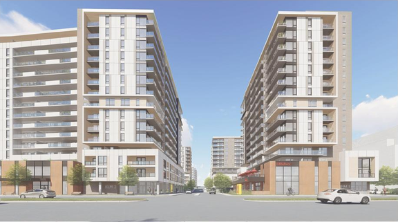 Rendering of building from page 84 of the file '2026-07-03 - Design Brief - D07-12-21-0177'