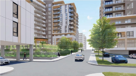 Rendering of building from page 6 of the file '2023-10-13 - Design Brief - D07-12-21-0177'