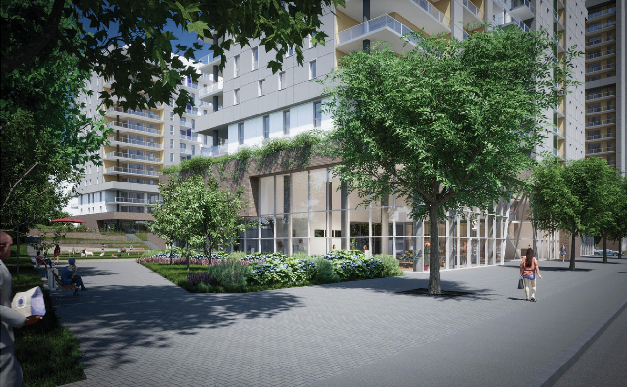 Rendering of building from page 69 of the file '2023-10-13 - Design Brief - D07-12-21-0177'