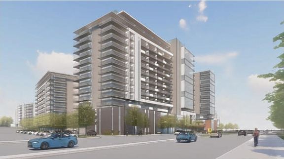 Rendering of building from page 7 of the file '2023-10-13 - Design Brief - D07-12-21-0177'