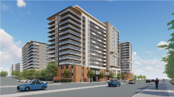 Rendering of building from page 7 of the file '2023-10-13 - Design Brief - D07-12-21-0177'