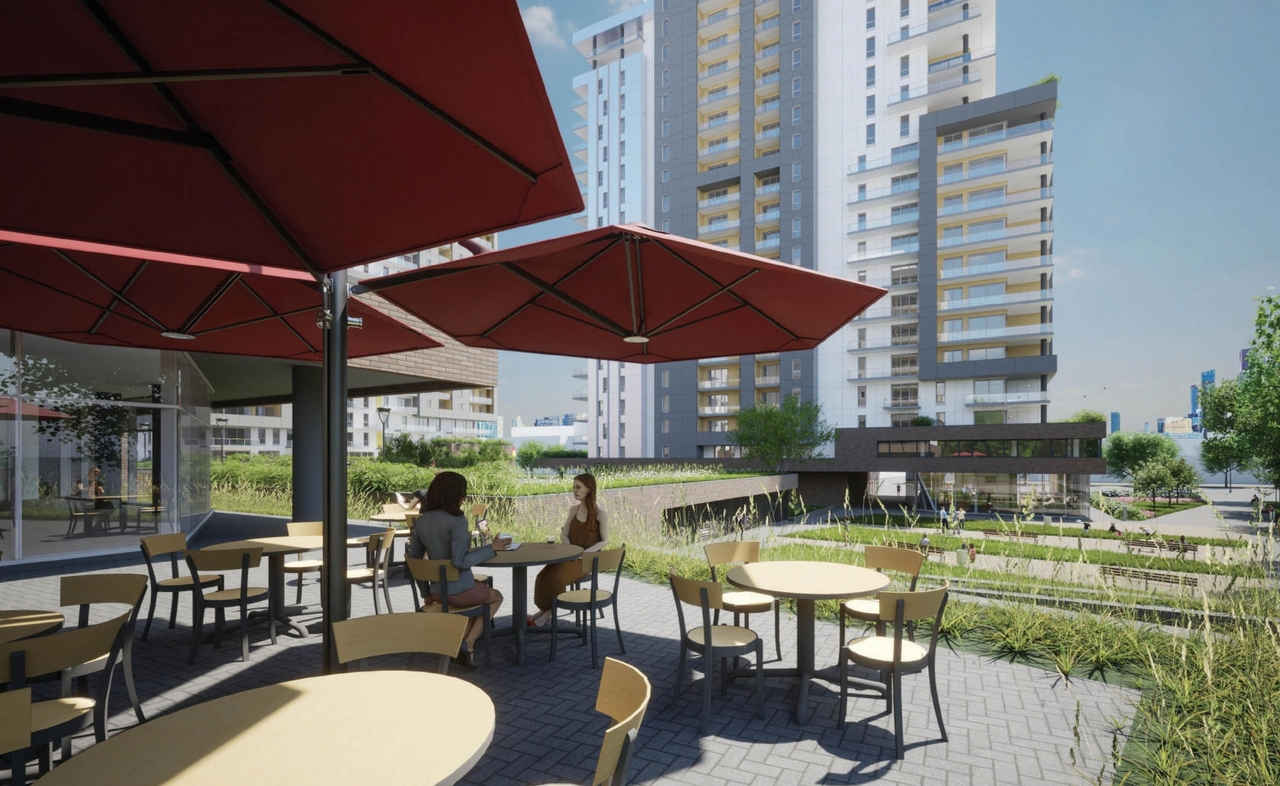 Rendering of building from page 79 of the file '2023-10-13 - Design Brief - D07-12-21-0177'