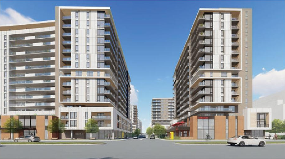 Rendering of building from page 8 of the file '2023-10-13 - Design Brief - D07-12-21-0177'
