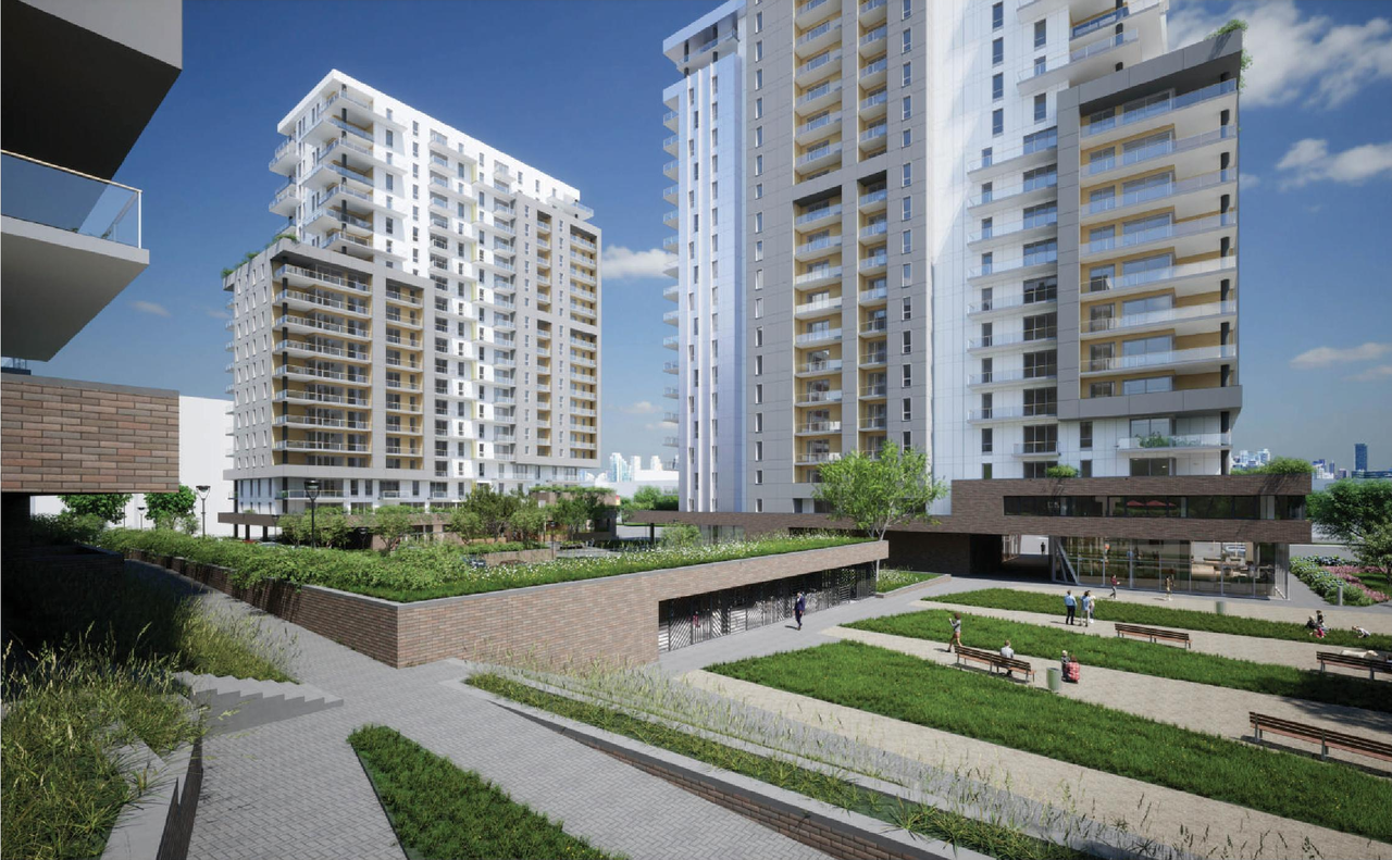 Rendering of building from page 80 of the file '2023-10-13 - Design Brief - D07-12-21-0177'