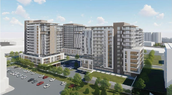Rendering of building from page 9 of the file '2023-10-13 - Design Brief - D07-12-21-0177'
