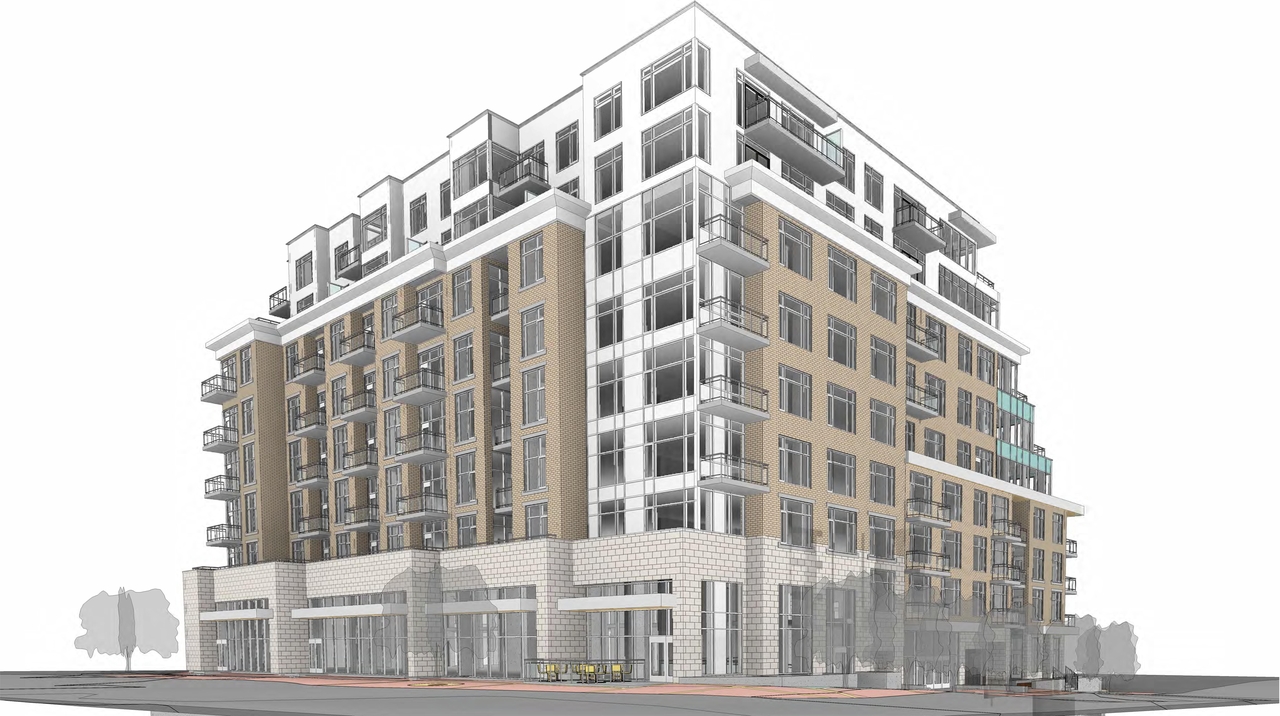Rendering of building from page 1 of the file '2023-04-25 - Floor, Elevation, Sections, Views Plans -D07-12-21-0179'
