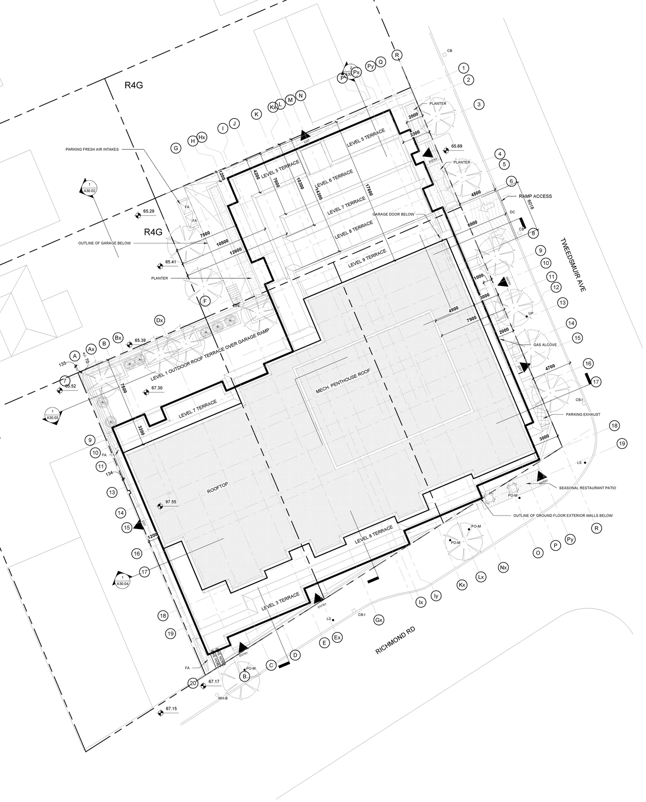 Construction site plan for project from page 2 of the file '2023-04-25 - Floor, Elevation, Sections, Views Plans -D07-12-21-0179'