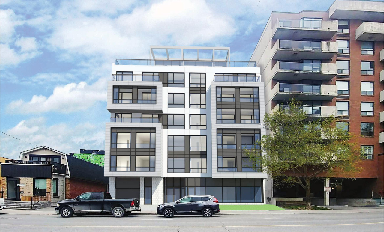 Rendering of building from page 19 of the file '2021-10-28 - Design Brief and Shadow Analysis - D07-12-21-0180'