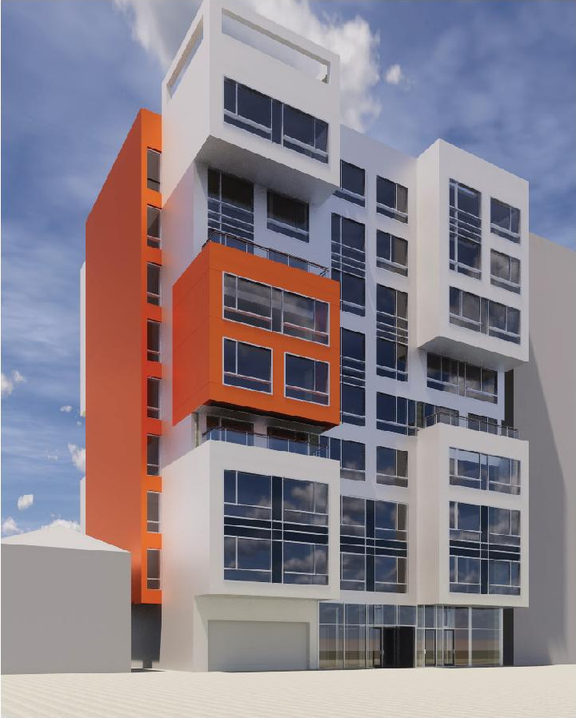Rendering of building from page 26 of the file '2022-09-20 - Design Brief - D07-12-21-0180'