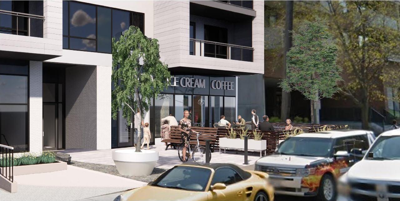 Rendering of building from page 30 of the file '2022-09-20 - Design Brief - D07-12-21-0180'