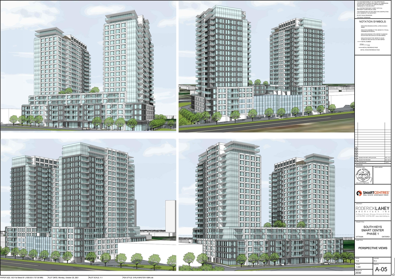 Rendering of building from page 5 of the file '2021-10-29 - Elevations, Floor Plans, Shadow Study - D07-12-21-0182'