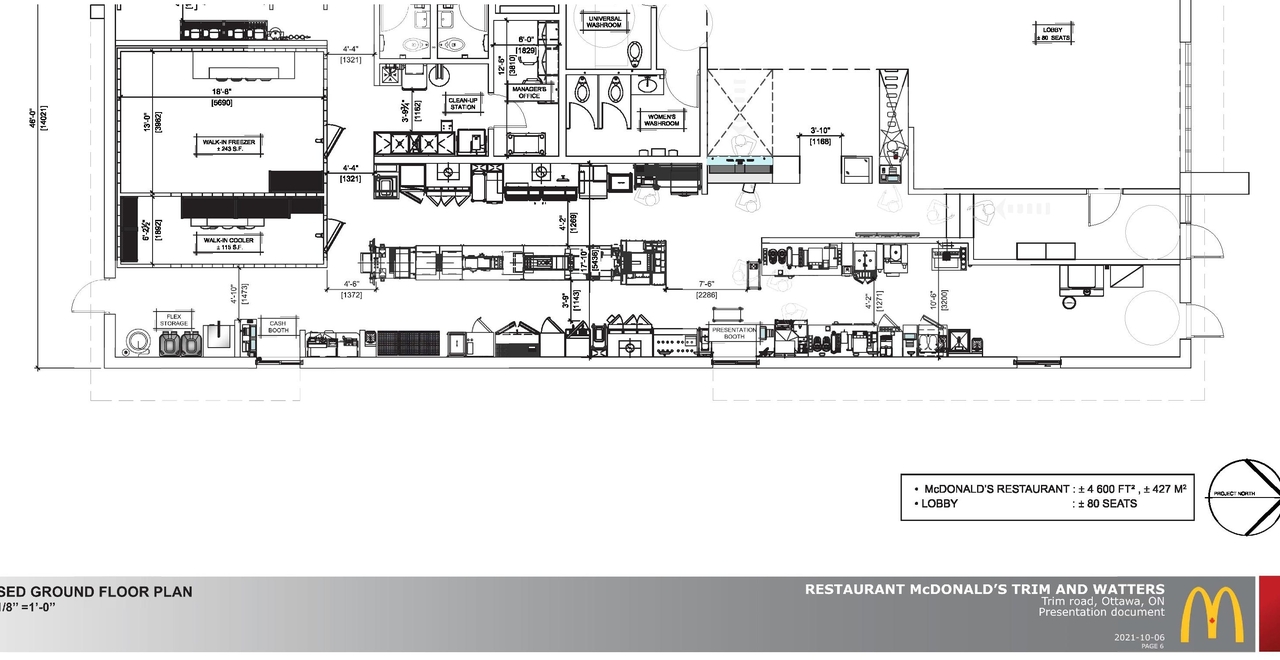 Construction site plan for project from page 1 of the file '2021-11-01 - Fast Food Retaurant Floor Plan - D07-12-21-0183'