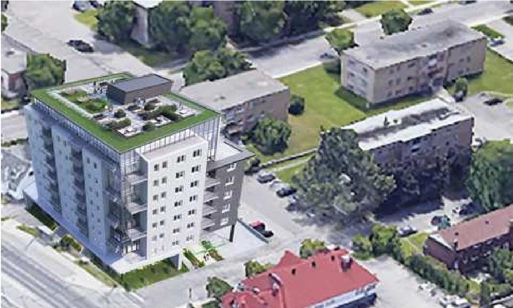 Rendering of building from page 15 of the file '2023-05-11 - Design Brief - D07-12-21-0189'