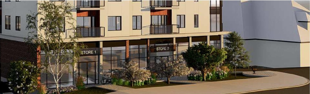 Rendering of building from page 15 of the file '2023-05-11 - Design Brief - D07-12-21-0189'