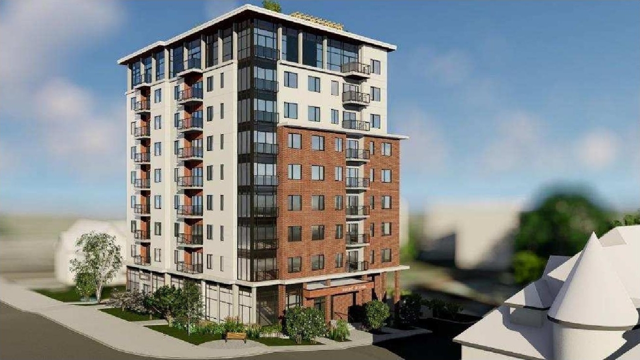 Rendering of building from page 16 of the file '2023-05-11 - Design Brief - D07-12-21-0189'