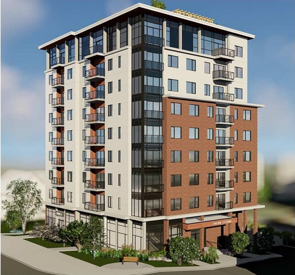 Rendering of building from page 3 of the file '2023-05-11 - Design Brief - D07-12-21-0189'