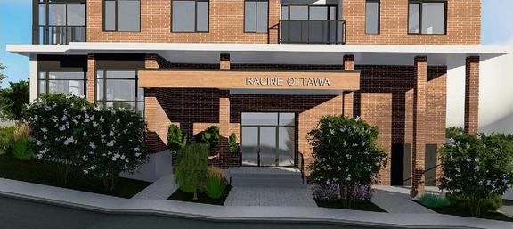 Rendering of building from page 6 of the file '2023-05-11 - Design Brief - D07-12-21-0189'