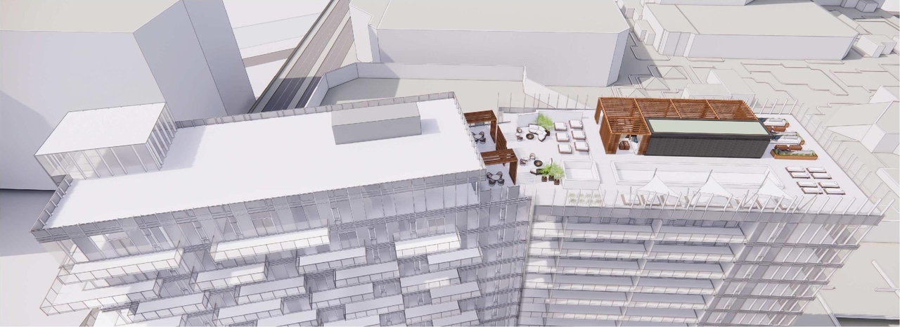 Rendering of building from page 19 of the file '2022-09-09 - Design Brief - D07-12-21-0197'