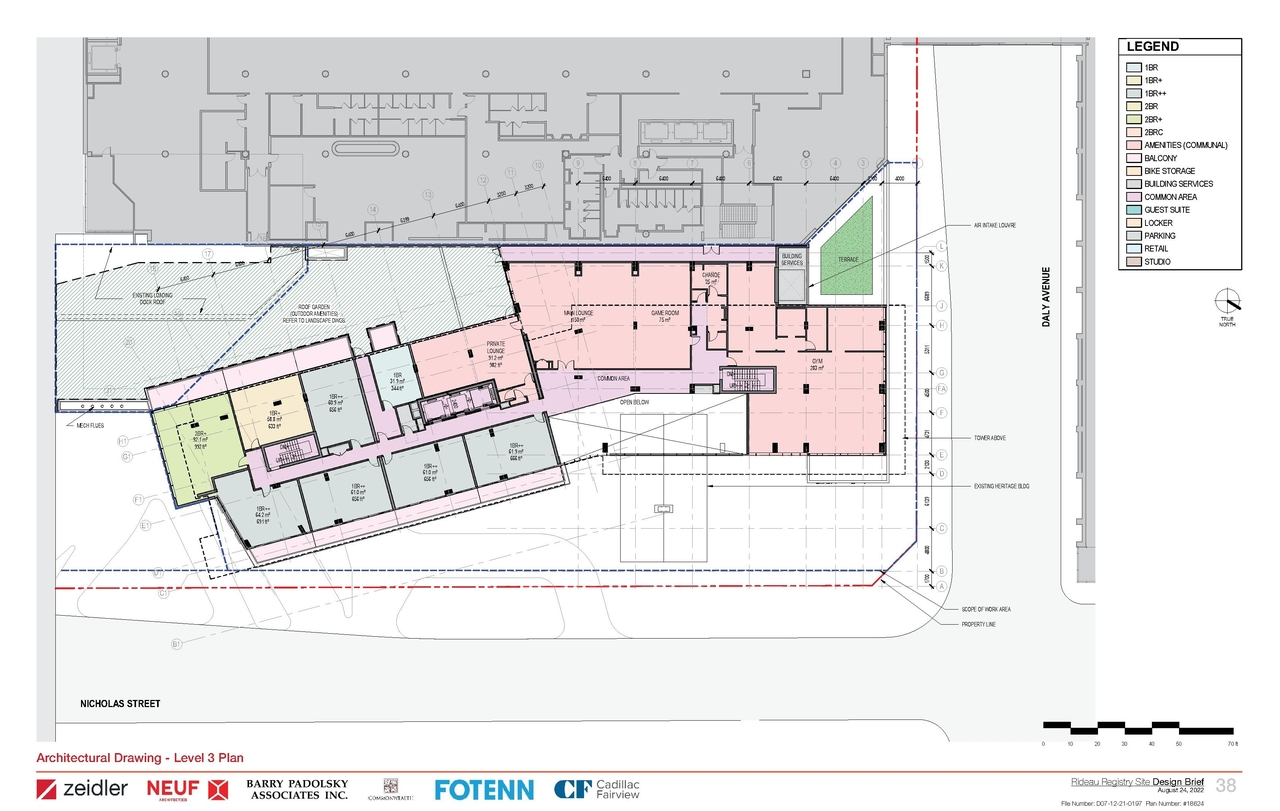 Construction site plan for project from page 38 of the file '2022-09-09 - Design Brief - D07-12-21-0197'